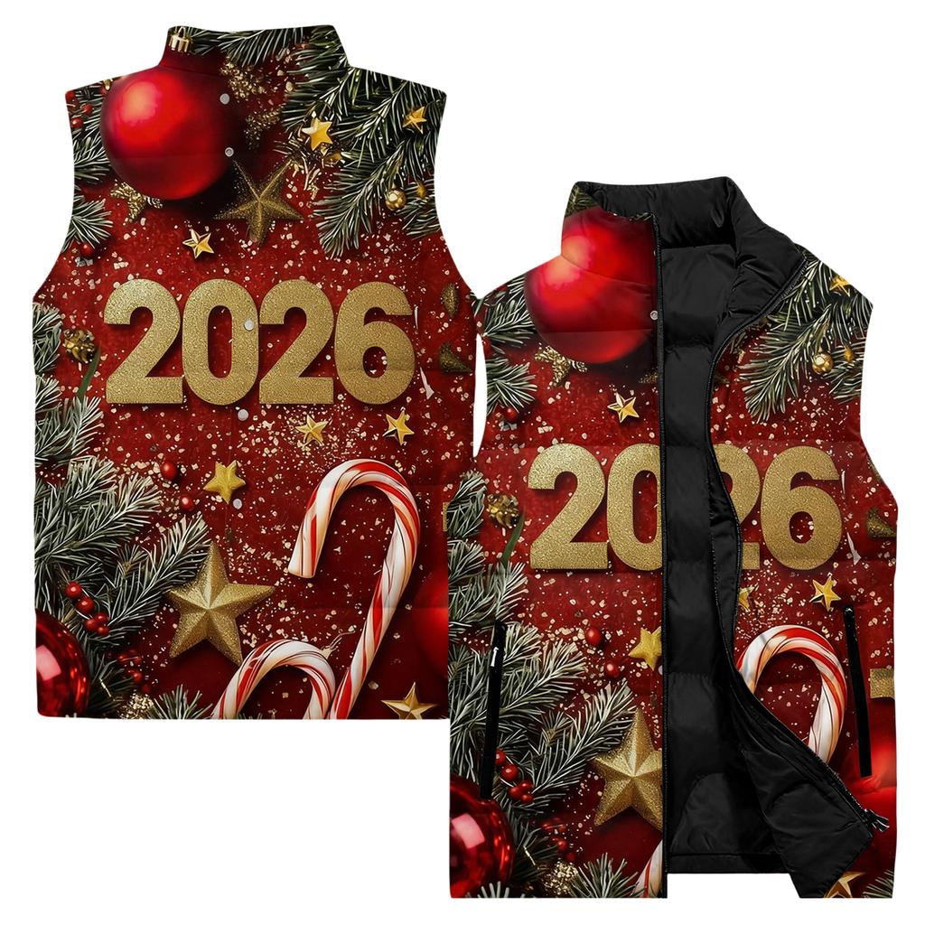 Men's Casual And Fashionable Sleeveless Vest, Solid-color Printed Cotton Jacket