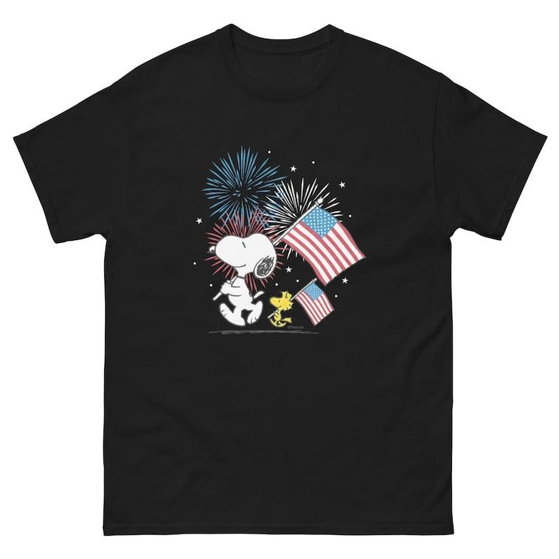 Snoopy amp; Woodstock TShirt – American Flags amp; Fireworks Graphic Tee Unisex T-Shirt