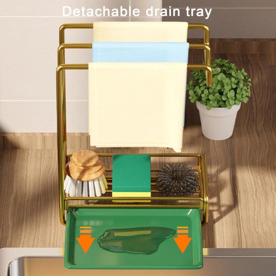 Storage Rack Sink Holder Towel Quick Drainage Wallmounted Punchfreee Stainless Steel Kitchen Drain Rack Sink Sponge Dish Rag Organization Shelf
