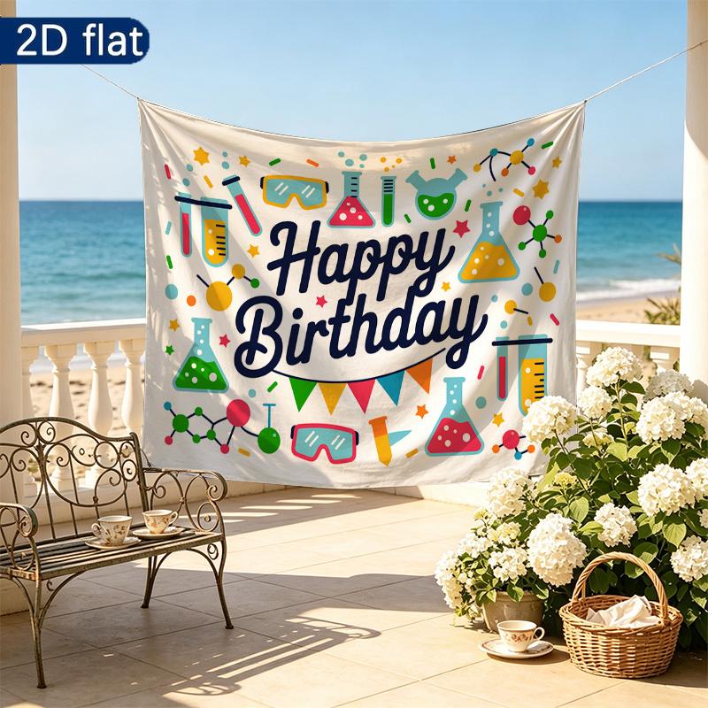 Birthday Party Science Lab Beakers Backdrop, Colorful Polyester Banner for Photo Booth & Wall Decor