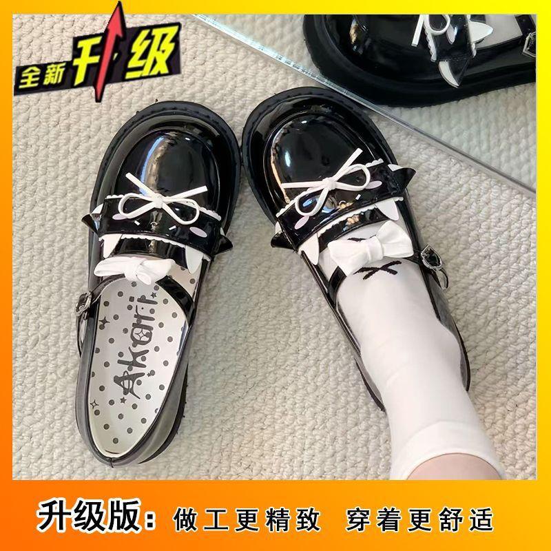 Маленькие кожаные туфли женские весна и лето 2025 новые бантик японский британский стиль платформа французские Мэри Джейн одинарные туфли