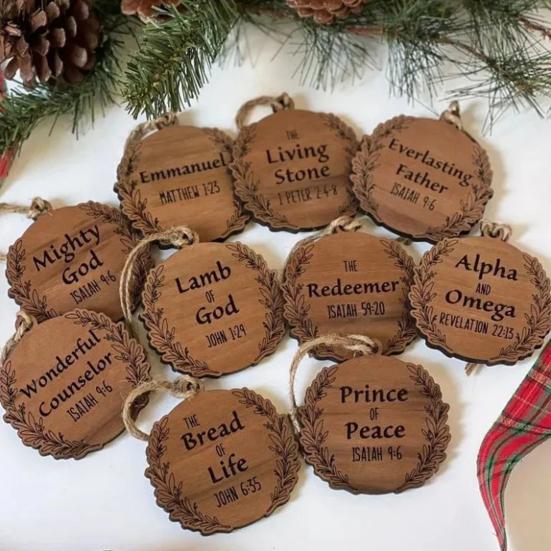 Yousheng Names of Jesus Decorations Wooden Jesus Themed Hanging Ornaments Rustic Religious Decorations Christian Gifts for Women Men Festive Decor