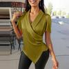 Women Casual V-Neck Slim Irregular Hem Short Sleeve Blouse