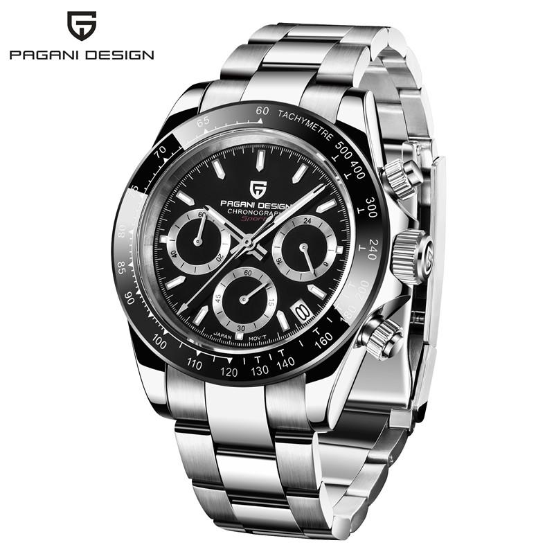 PAGANI DESIGN Military Pilot Chronograph Stop Watch for Men Lap Sapphire Luxury VK63 Quartz Watches Silicone relgios masculino