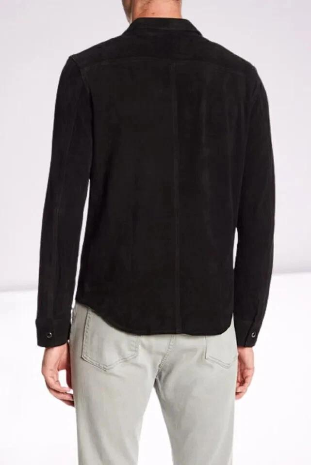 Ручная работа Повседневная Вечеринка Формальная Стильная Мужская Черная Рубашка из Натуральной Мягкой Замши