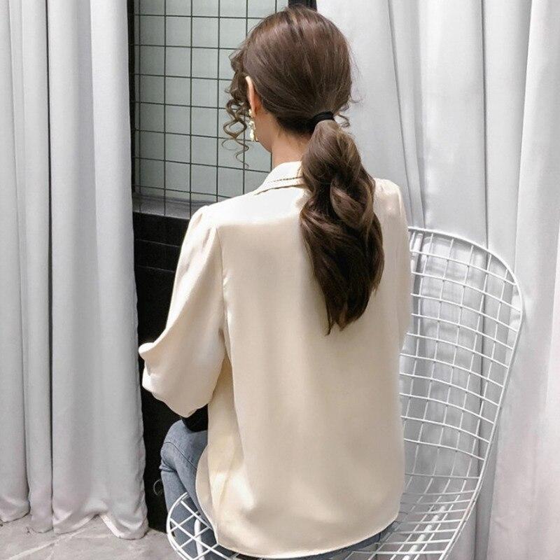 Bow Lapel Chiffon Blouse Women Sexy Office Shirts Long Sleeve Korean Style Thin Women Loose Shirt