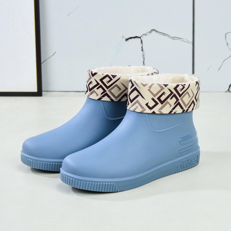 Fashion low tube rain shoes new women's wear waterproof and non-slip outdoor pvc velvet rain boots women's overshoes