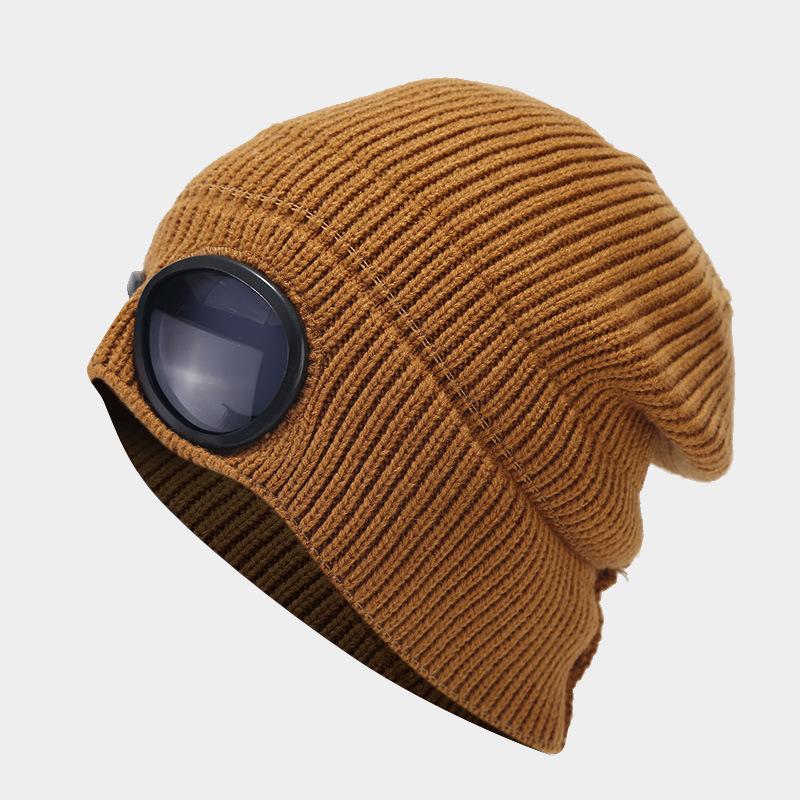 Autumn and winter wool glasses hat men's and women's ear protection knitted hat outdoor velvet warm hat cold-proof windshield pullover hat