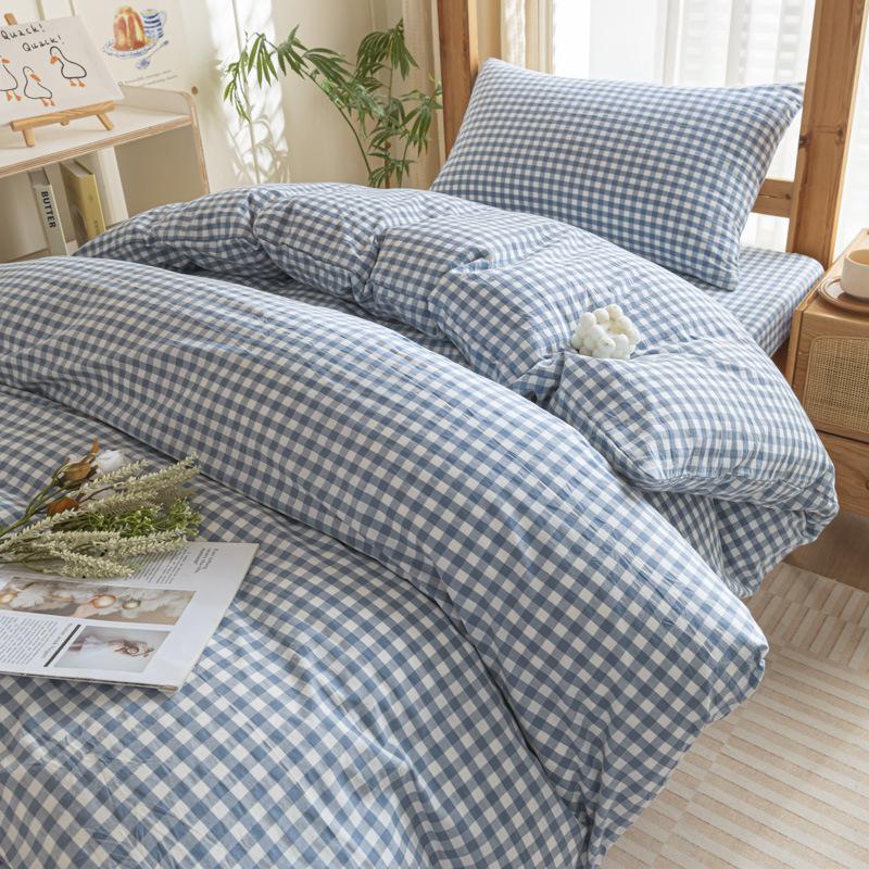 Хлопок Стиранный Хлопок Односпальное Постельное Белье Пододеяльник Студенческое Общежитие Чистый Хлопок Постельное Белье Комплект из Четырех Предметов Простыня Пододеяльник Простой Комплект из Трех Предметов