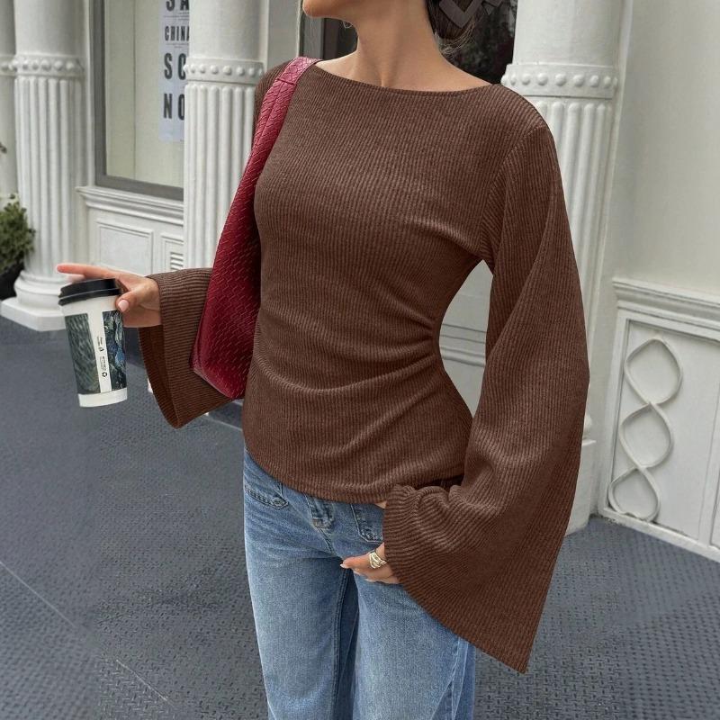 Solid Color Casual Street Style Flare Long Sleeve Off Shoulder Sweater