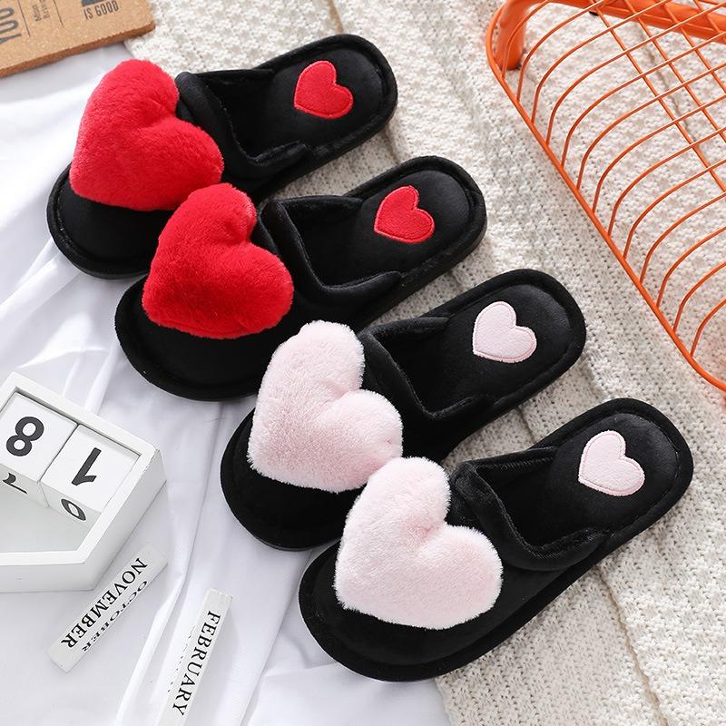 Women's Slippers, Floor Anti Slip and Warm, Big Heart Cartoon Home Slippers