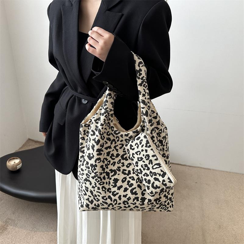 Женская вельветовая сумка на плечо большой вместимости с леопардовым принтом, сумка-тоут под мышкой, сумка-шоппер, кошелек-клатч с мини-кошельком KTY
