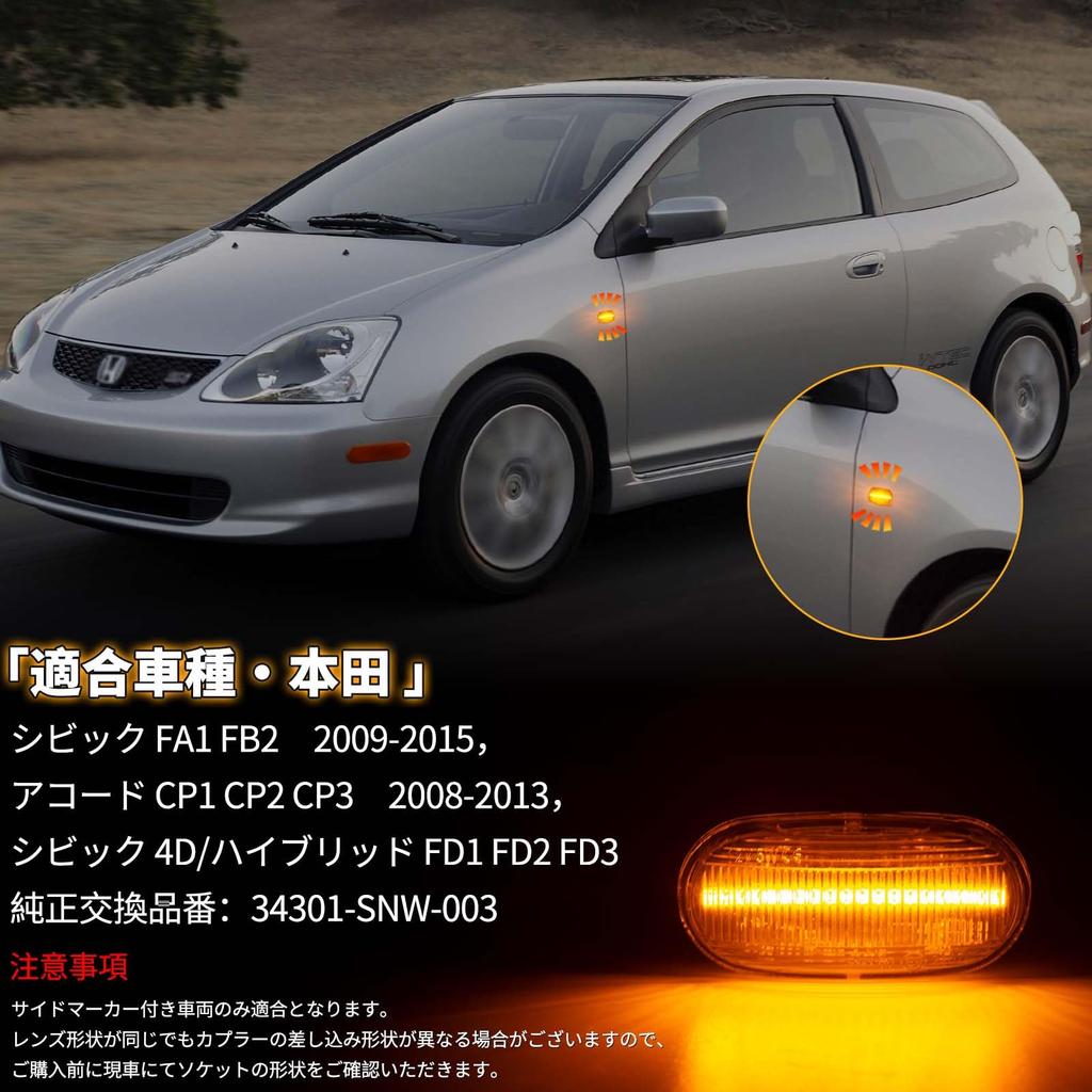 NEIFILES Civic 4D Civic Hybrid LED Side Marker Turn Signal Lamp Genuine Part Number Honda Fender Marker Inspection Full Set of Clear Unit,
