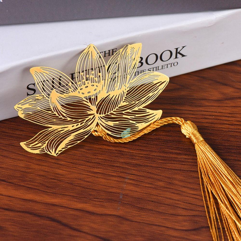 Tassels Metal Bookmark Lotus Flower Book Clip Classical Hollowed Out Bookmark Gift