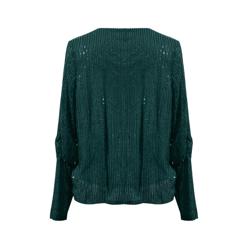 Модные свободные женские топы с длинным рукавом и круглым вырезом, расшитые блестками