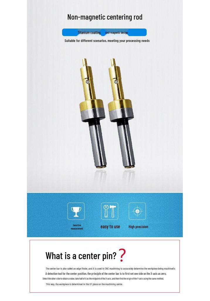 Taiwan Nuohai Non-Magnetic Edge Finder with Original Spring - Anti-Magnetic Center Finder Tool
