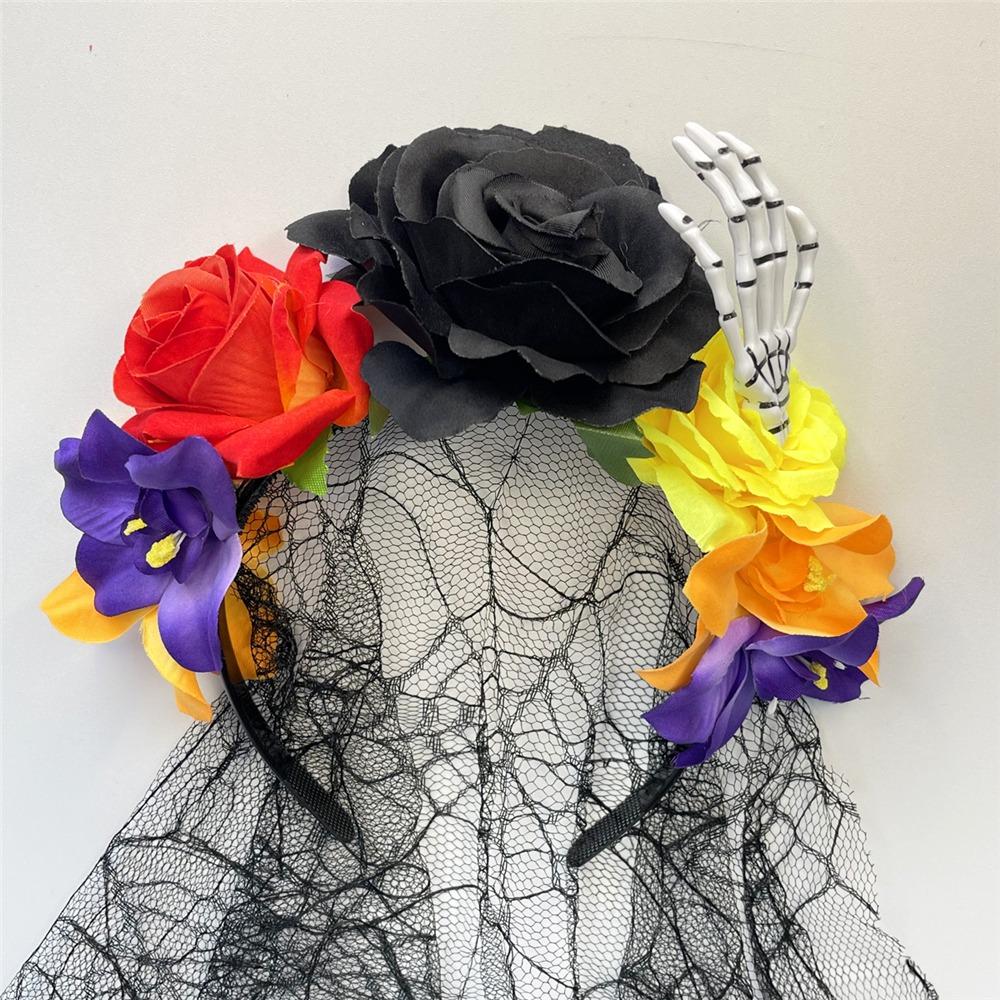 Повязка на голову в виде венка из цветов на День мертвых с черной вуалью, аксессуары для вечеринки для женщин