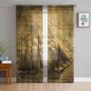 Vintage Sailing Ship Nautical Chiffon Sheer Curtains for Living Room Bedroom Decoration Window Voiles Tulle Curtain Drapes