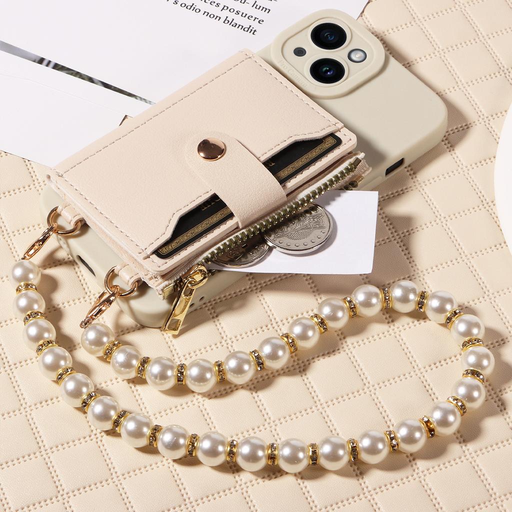 Стильный чехол для телефона с зеркальной молнией и жемчужным шнуром для iPhone16 15 14 Pro Pro Max Plus, чехол для телефона, искусственная кожа