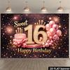 Ткань для фона на 16-й день рождения в 2D - Тема 'Золотой Алмазный Номер 16', YZB