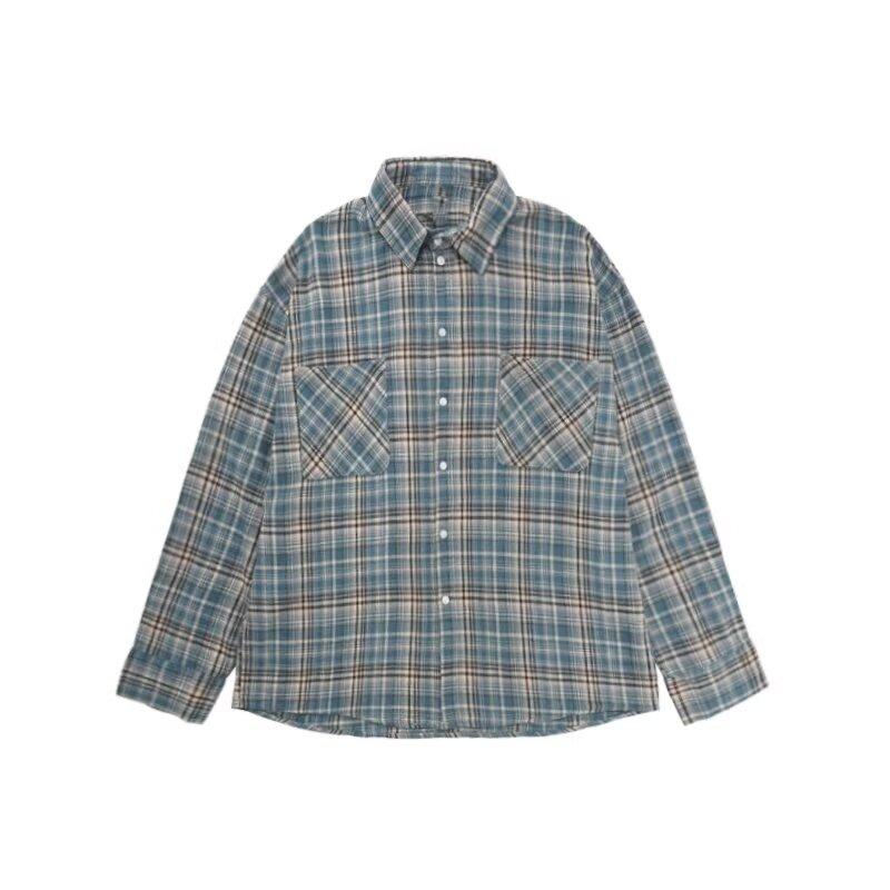 Shirt Long Sleeve Boys Spring New American Style Loose Lapel Plaid Shirt Vintage Trendy Casual Easy Matching Coat
