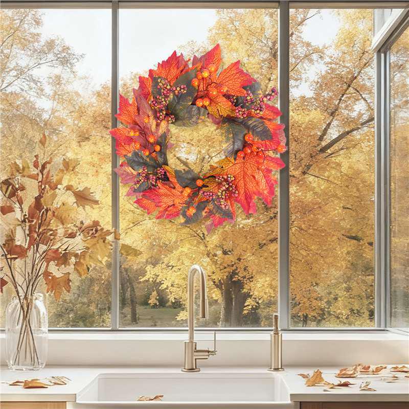 Maple Leaf Berry Harvest Wreath: Pastoral Style Door Decoration for Thanksgiving & Halloween