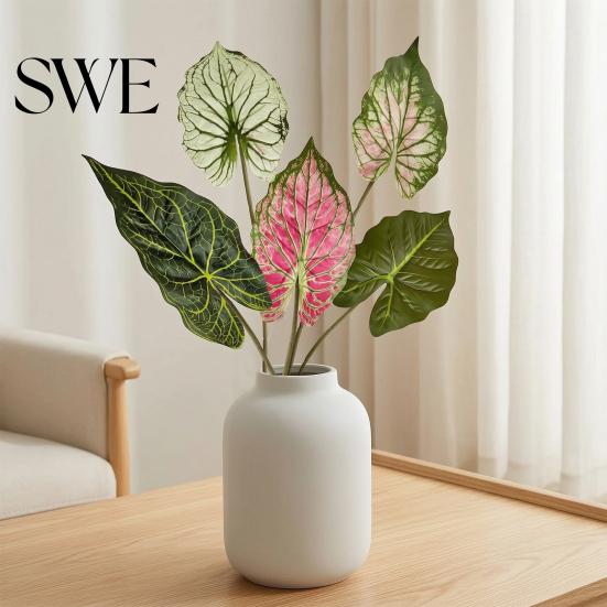 Гибкие искусственные листья для DIY, искусственный лист алоказии, фальшивые зеленые растения, стебель, реалистичные тропические декоративные для свадебной композиции, цветочный