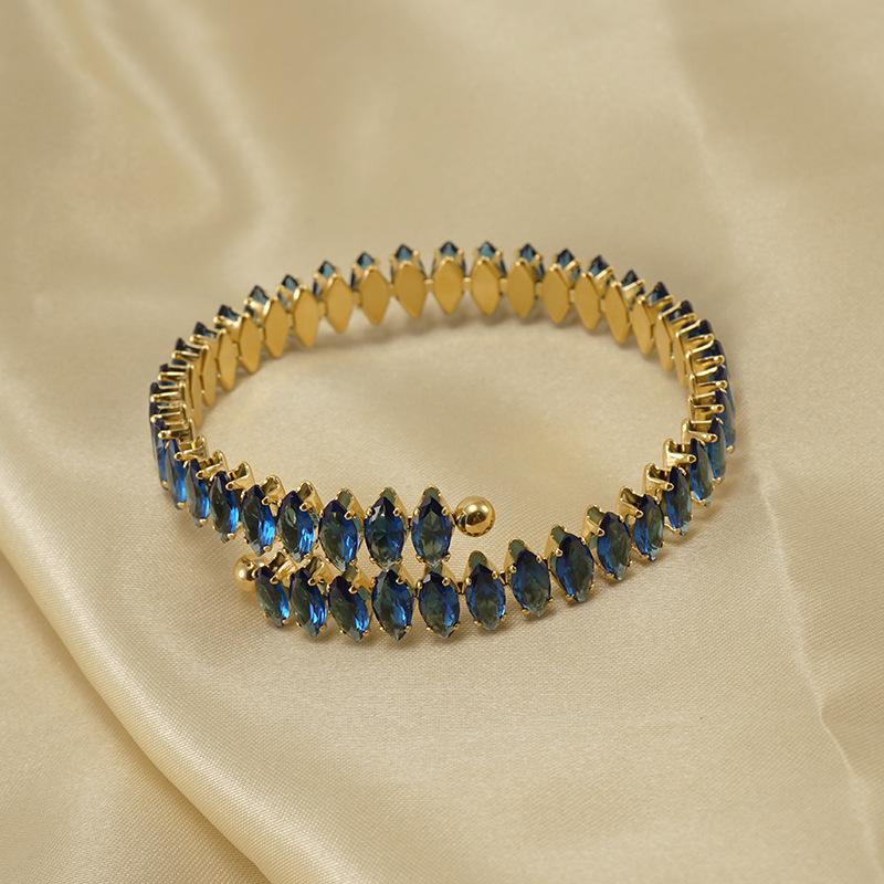 Европейский и американский браслет из нержавеющей стали с 18-каратным золотым покрытием, регулируемый, с геометрическим дизайном, с цирконом для женщин