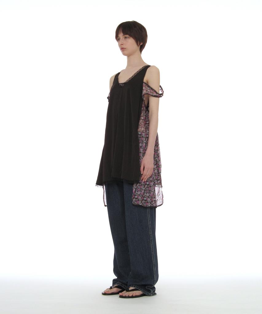 Partimento Woman Asymmetric Lace Trim Slip Dress_Black