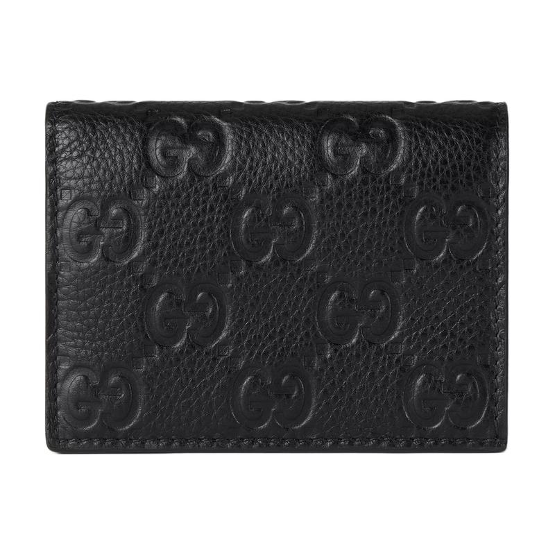 Gucci GG Emblem Emblem Brand Print Snap Fastening Grained Leather Wallet Mini Women's Black