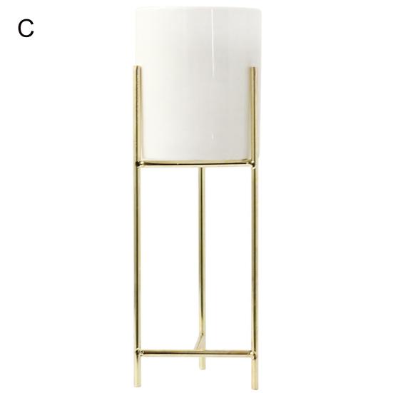 1 Set Flower Pot Stylish Iron Frame Flower Stand Elegant Ceramic Flowerpot for Home Office Room Decoration