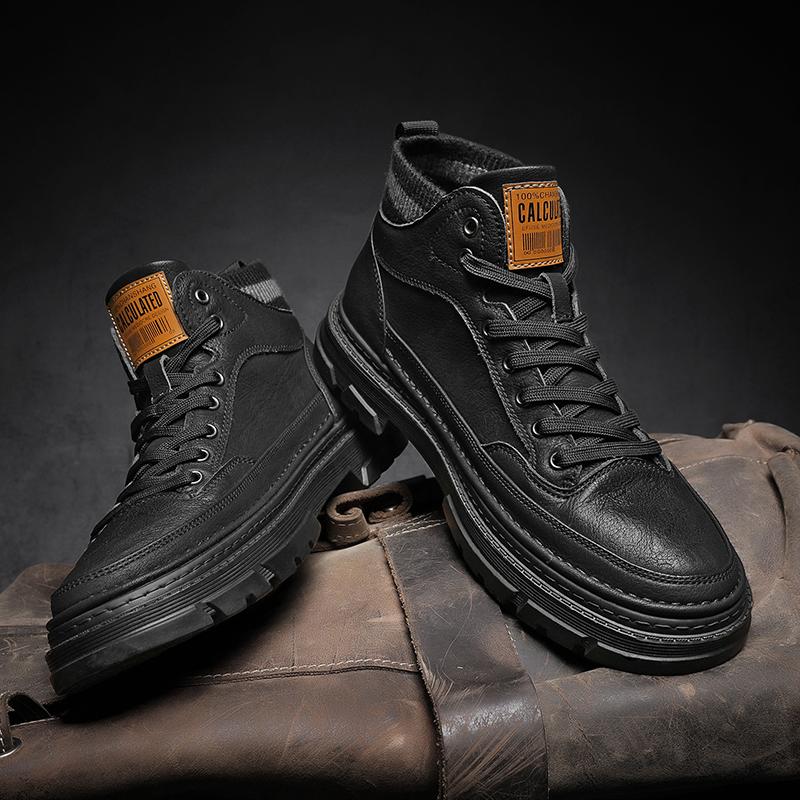 Мужские высокие кроссовки Осень и Зима Мужские нескользящие кожаные туфли Водонепроницаемые повседневные мужские мотоциклетные ботинки