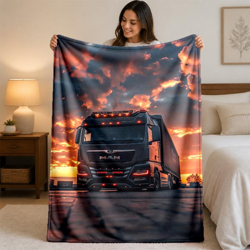 MAN Print Flannel Blanket Cozy Warm Plush Throw Blanket For Bed Sofa Couch Indoor Household Use