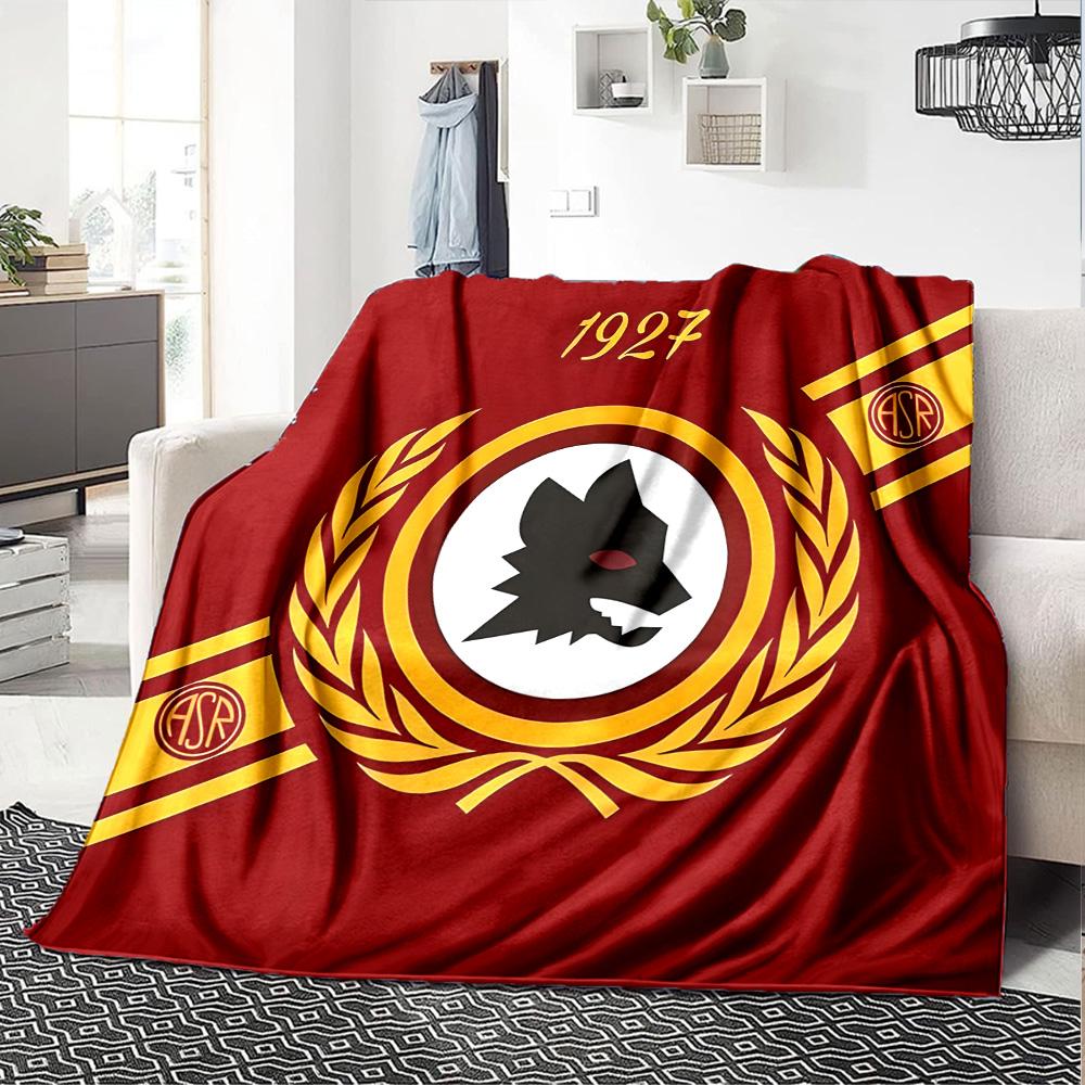 Roma Football Club Emblem Flannel Blanket, Soft Polyester, Modern Design, All-Season for Camping, Travel, Gifts for holidays or birthdays