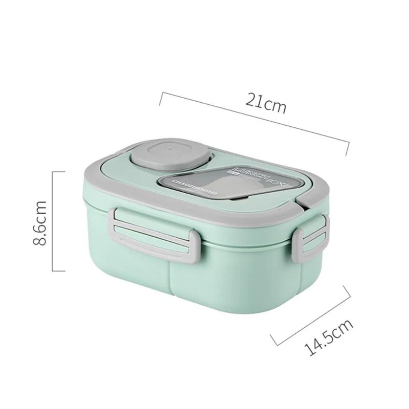 Портативный ланч-бокс с ручкой 1200 мл, двухслойный герметичный бенто-бокс для офисных работников, студентов, контейнеры для еды с микроволновым подогревом