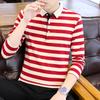 Мужской повседневный топ из чистого хлопка, футболка с воротником, полосатая, с длинным рукавом, хлопковая деловая футболка, рубашка поло