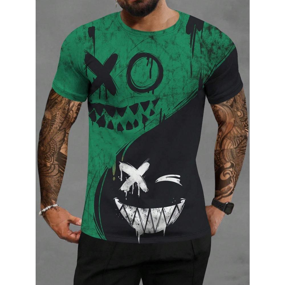 Мужские футболки Летние крутые улыбающиеся лица 3D-принт Повседневные футболки с коротким рукавом Harajuku Топы футболки Уличная одежда Большие размеры Мужская одежда топ