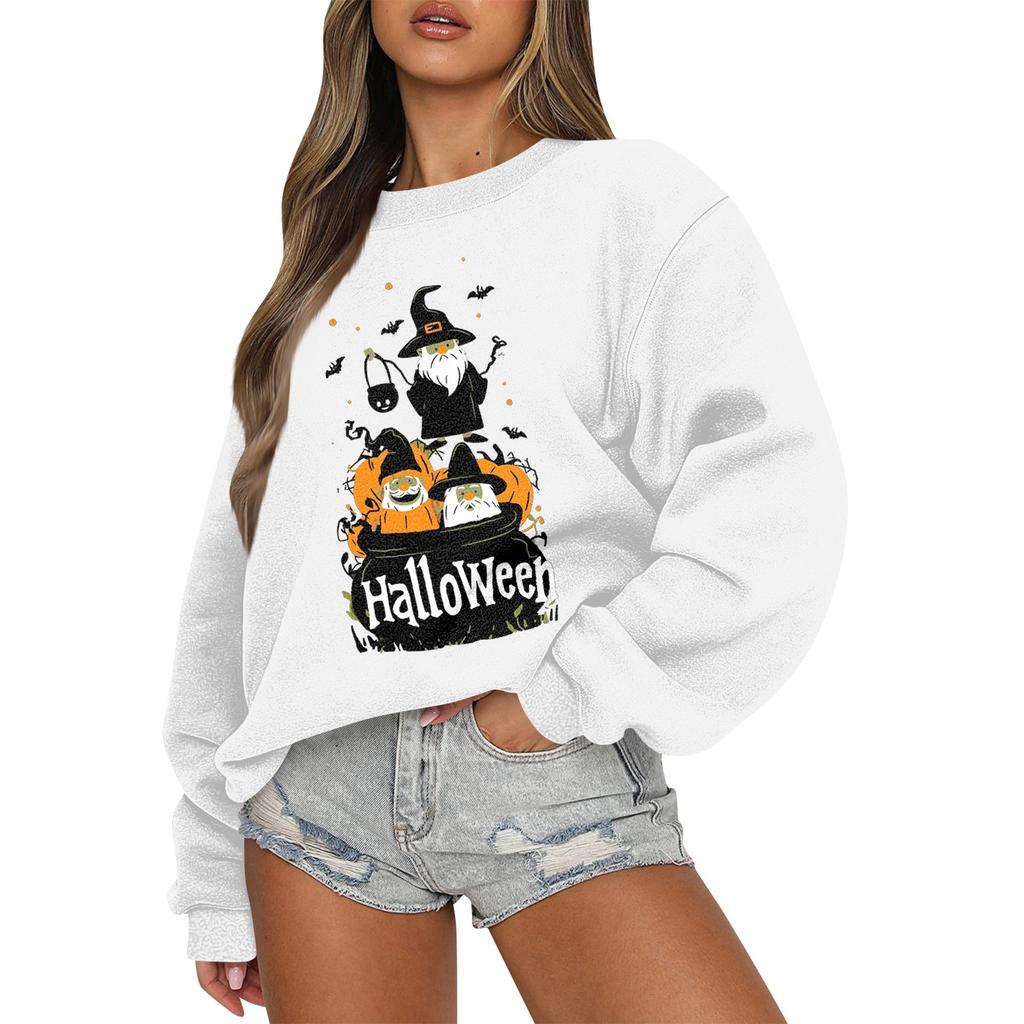 Женский повседневный модный трикотажный спортивный топ с длинными рукавами, свободный крой, Хэллоуин