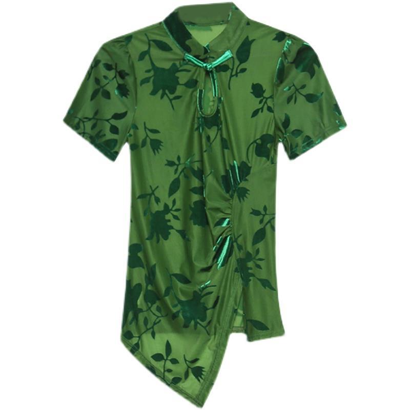 2022 Лето Сексуальная сетчатая блузка в китайском стиле ретро с застежкой-пуговицей-лягушкой