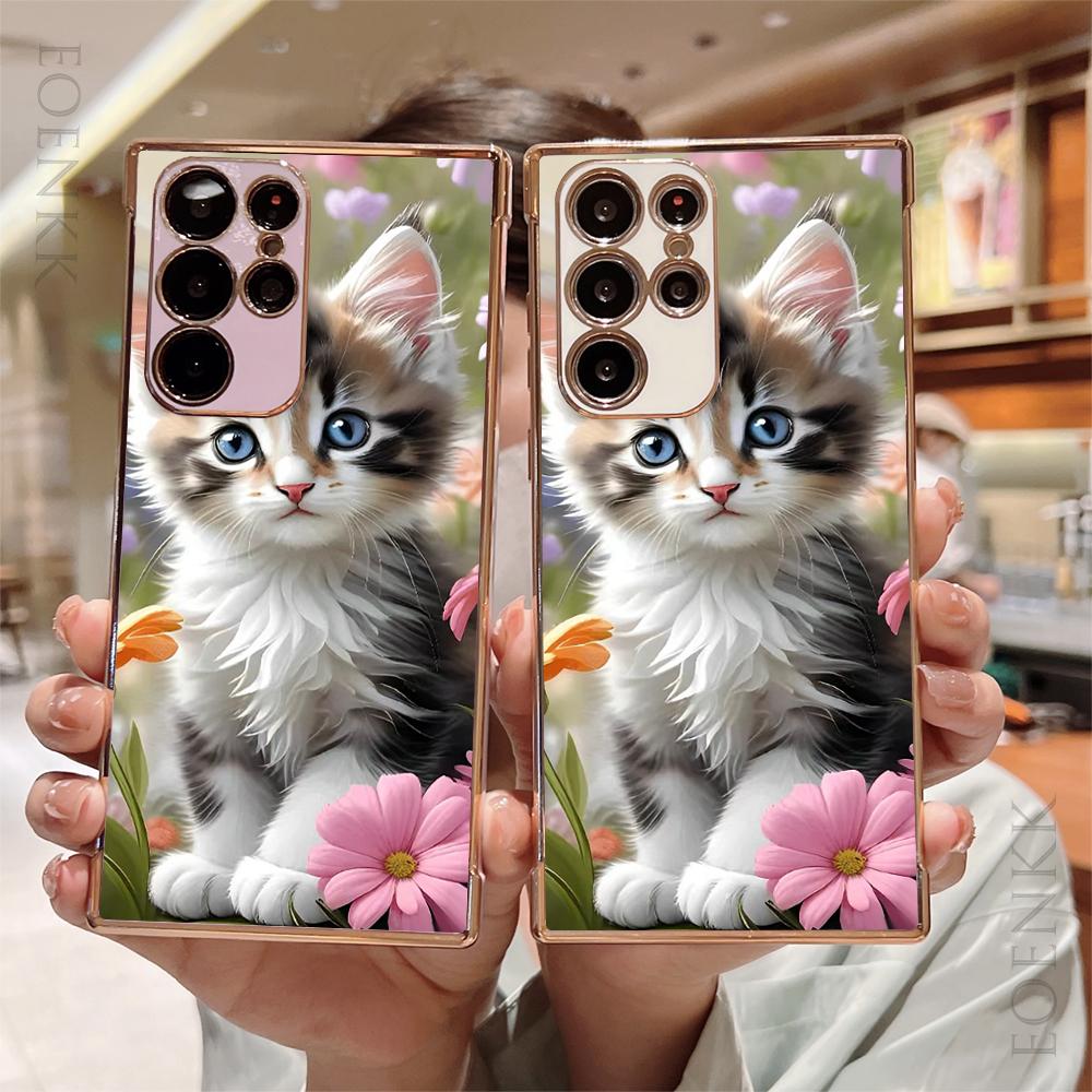 Чехол из ТПУ с рисунком кота для Samsung Galaxy S24 S25 S23 Ultra/S22 Ultra/S21 FE A54/A34/A14 5G Милый чехол для телефона с очаровательным дизайном