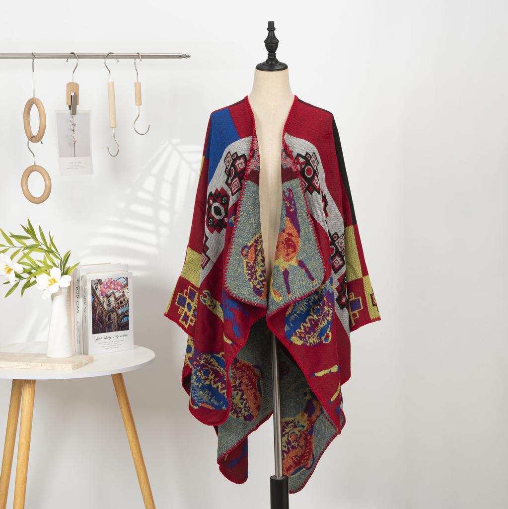 Этнический стиль Принтованная шаль Имитация кашемира Кейп с разрезами Теплый шарф Куртка Ретро Литературный Большая шаль Женская