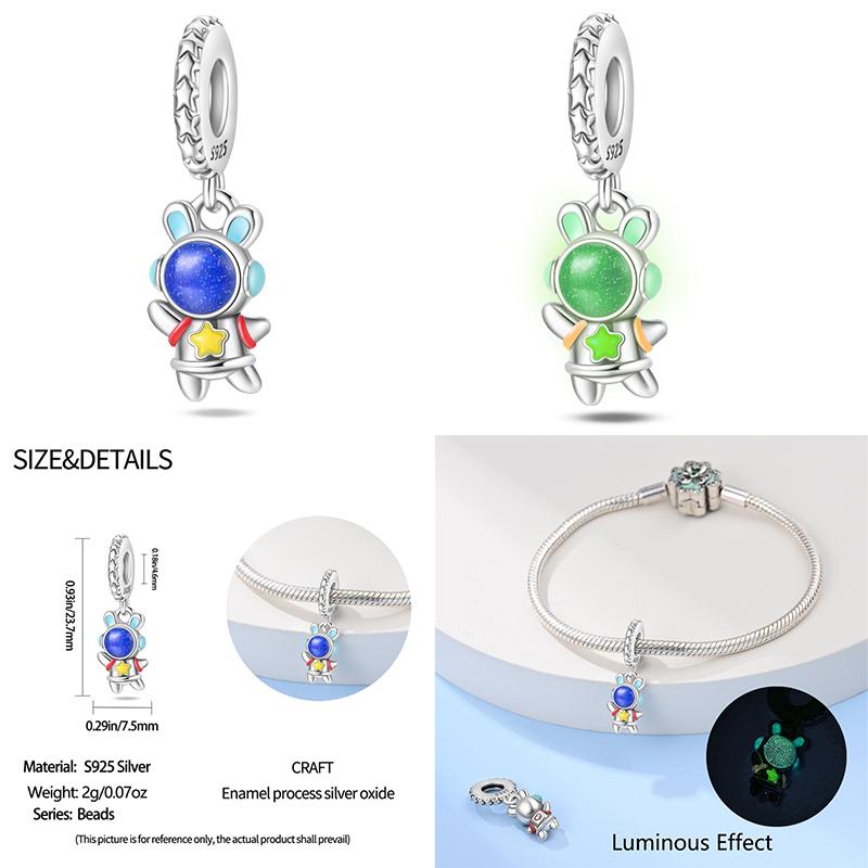 Медные светящиеся шармы в виде космонавта, планеты, космического корабля, эльфа, оленя, бусины подходят для оригинальных браслетов и ожерелий «Сделай сам»