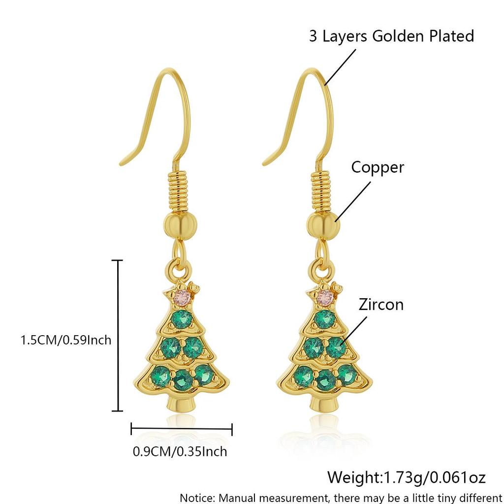 18K Gold-Plated Christmas Earrings: Snowman, Snowflake, Tree & Hat Studs