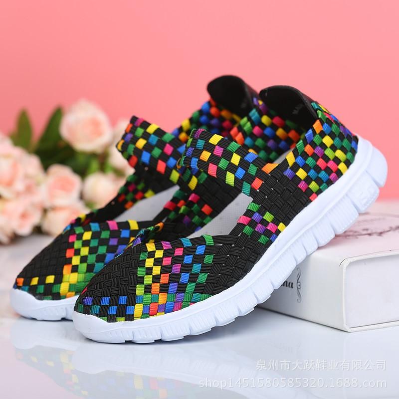 Fashion Summer Women Shoes Lady Hand Made Flats Sneakers Breathable Lightweight Flat Shoes Manual Woven Shallow Women Casual Shoes D114