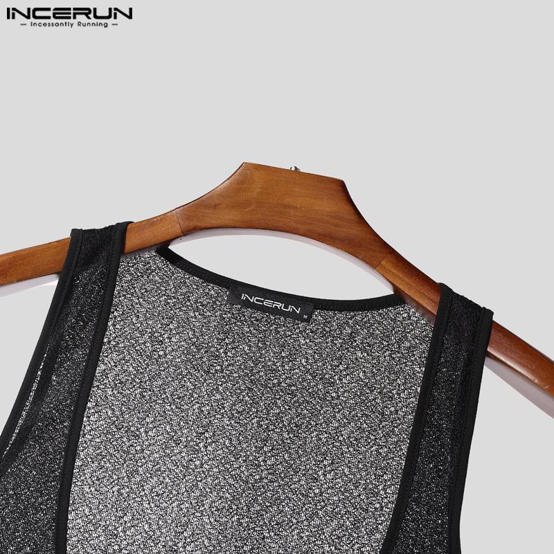 INCERUN Men Deep V Neck Strap Sleeveless See Through Mesh Sheer Tank Tops