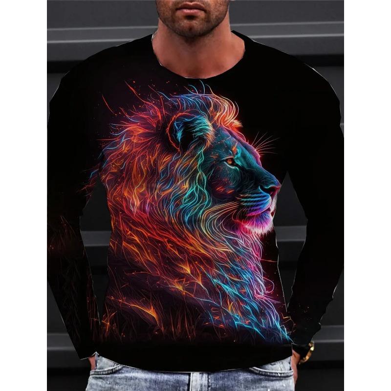 Футболка с длинным рукавом Lion для мужчин, повседневная верхняя модная спортивная одежда Harajuku 3D полная печать, уличная одежда 2024