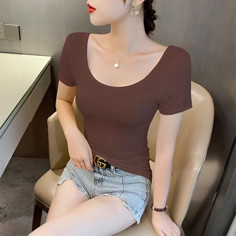 Женская летняя модальная приталенная футболка большого размера с коротким рукавом черного цвета