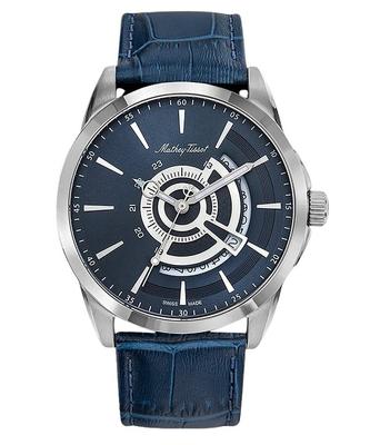 Мужские кварцевые часы Mondo H711ABU с кожаным ремешком и синим циферблатом