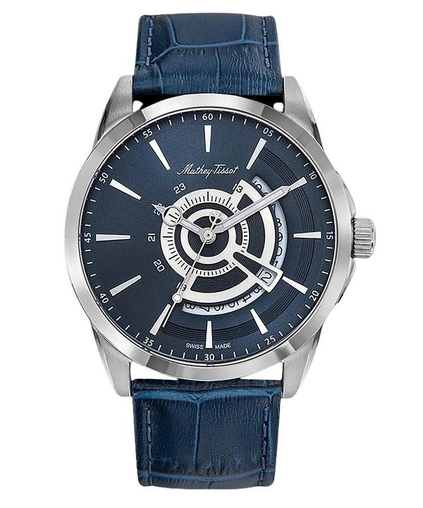 Mathey-Tissot Мужские кварцевые часы Mondo H711ABU с кожаным ремешком и синим циферблатом