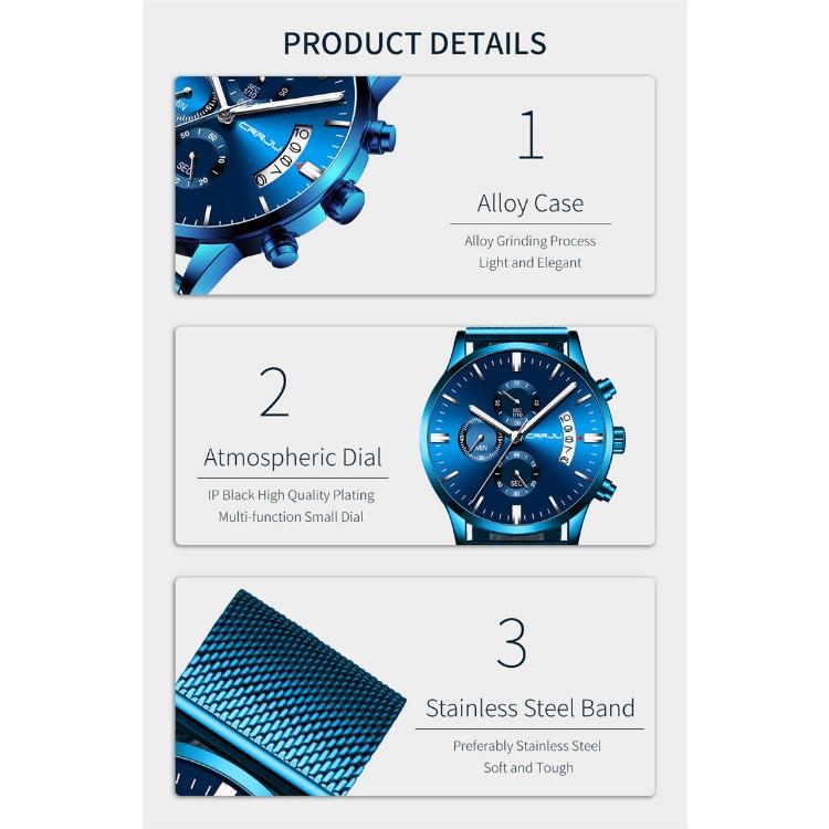 CRRJU New Six-pin Men's Casual Personality Watch Fashion Popular Men's Watch Student Watch